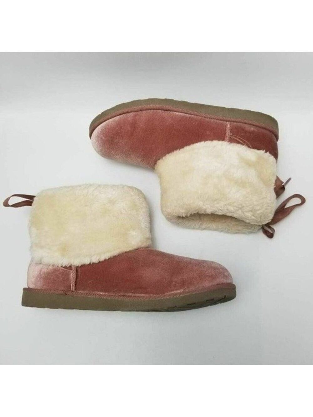 Arizona Pink Velvet Faux Fur Lined Winter Boots With Bow Tie Size 11 - Picture 7 of 12